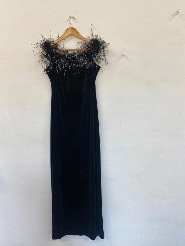 Fab Gina Bacconi Velvet Evening Maxi Dress Uk14 Black elegant silhouette JF463