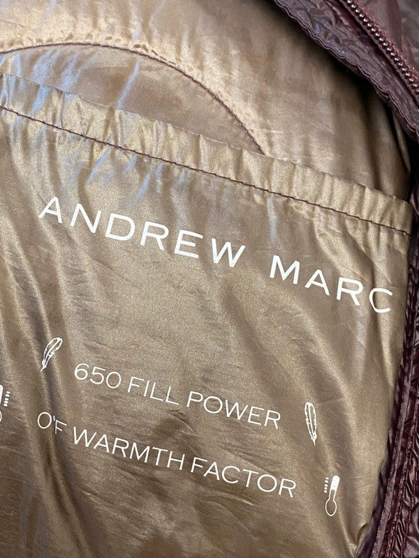 Fabulous Andrew marc Puffer Jacket UK L Burgundy duck down AS466