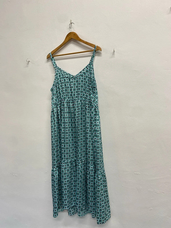 Gorgeous Marks & Spencer green blue floral midi dress boho UK 22 CC001