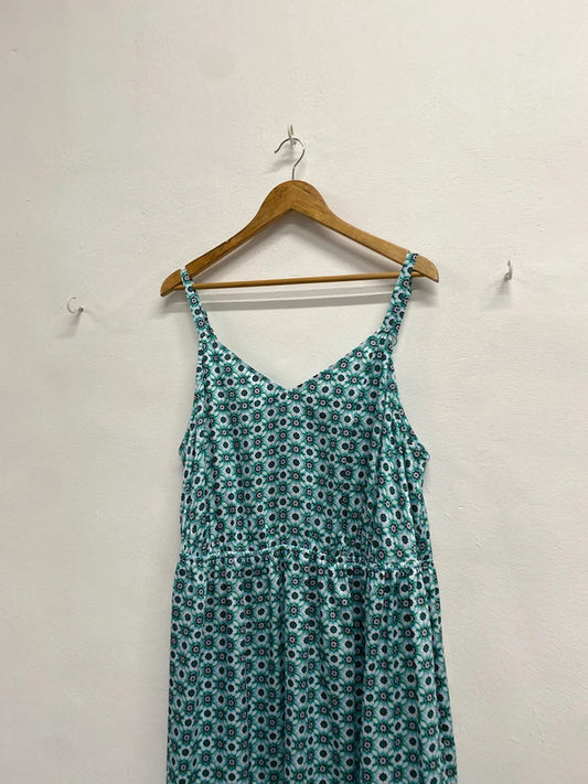 Gorgeous Marks & Spencer green blue floral midi dress boho UK 22 CC001