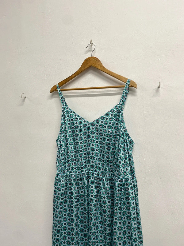 Gorgeous Marks & Spencer green blue floral midi dress boho UK 22 CC001