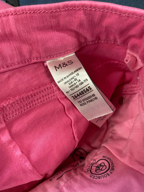 Fabulous M&S Pink Magic high waisted pink shorts denim Uk18 EP468