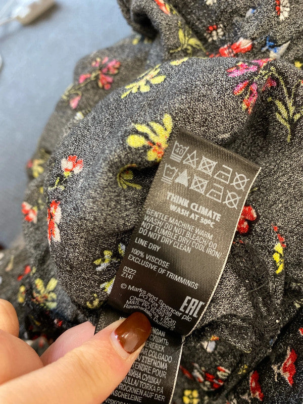 Gorgeous Marks & Spencer black floral midaxi smock dress UK 16 EP468