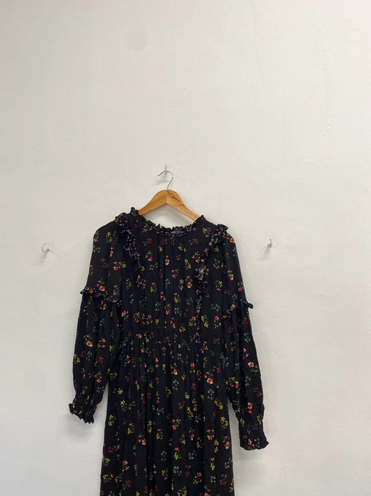 Gorgeous Marks & Spencer black floral midaxi smock dress UK 16 EP468