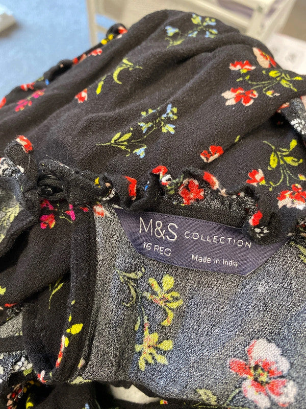 Gorgeous Marks & Spencer black floral midaxi smock dress UK 16 EP468