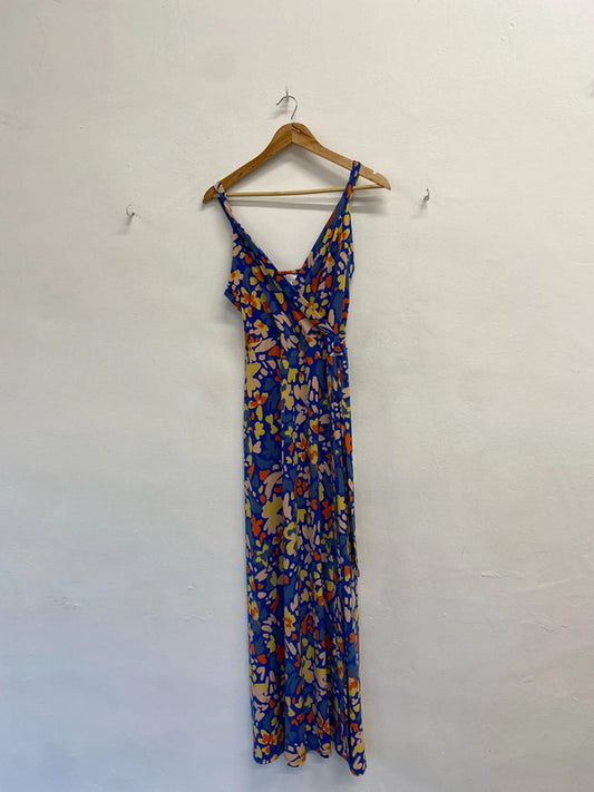 Fabulous market & spruce blue orange floral maxi dress UK L petite EP468