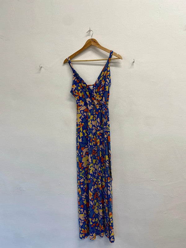 Fabulous market & spruce blue orange floral maxi dress UK L petite EP468