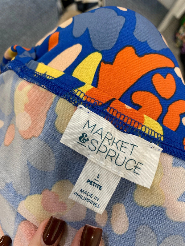 Fabulous market & spruce blue orange floral maxi dress UK L petite EP468