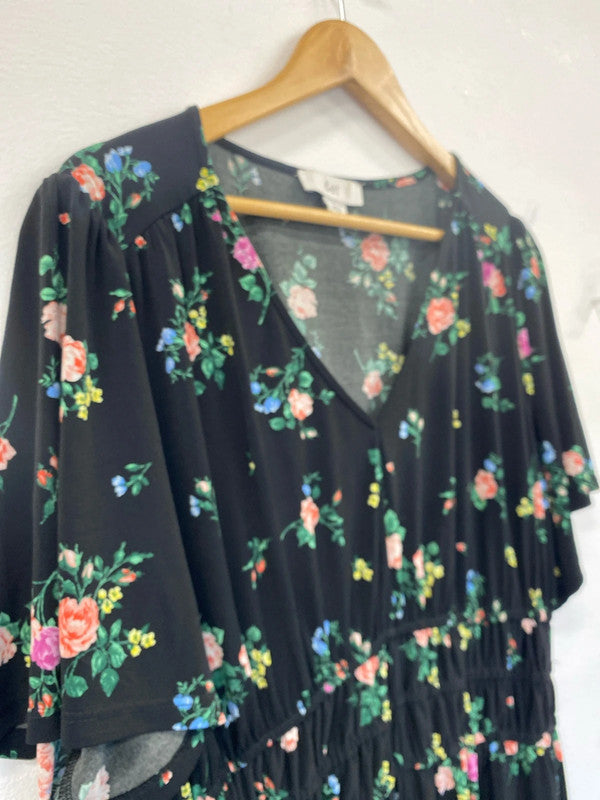 Fabulous &et flora midi dress Uk18 black oriental vibes EP468