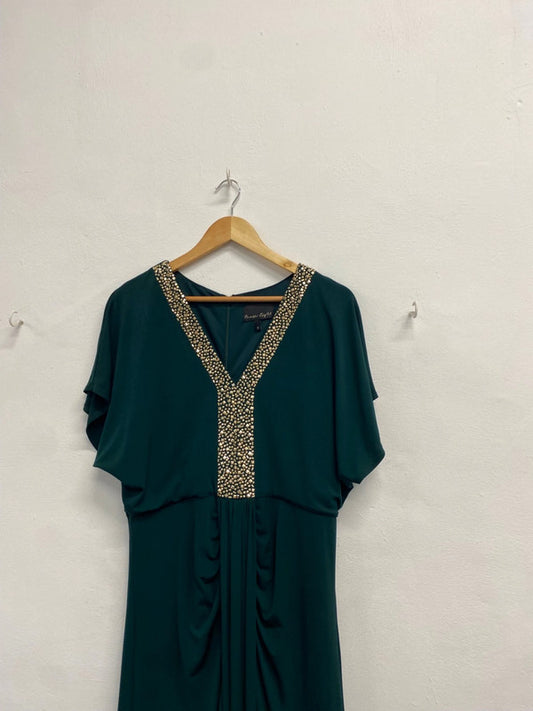 Fabulous Phase Eight kieley party Dress UK 16 Dark Green gold detail EP468