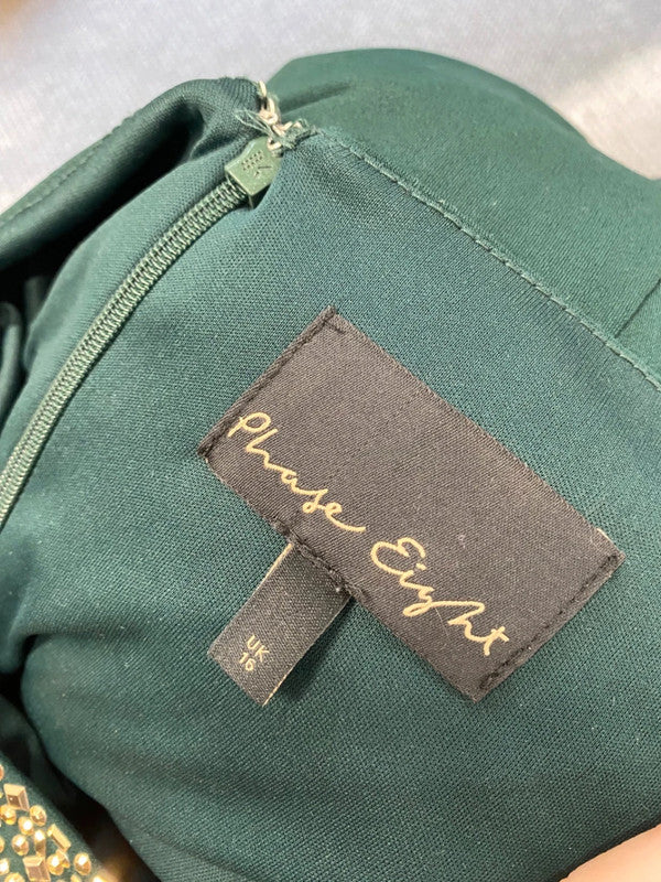 Fabulous Phase Eight kieley party Dress UK 16 Dark Green gold detail EP468