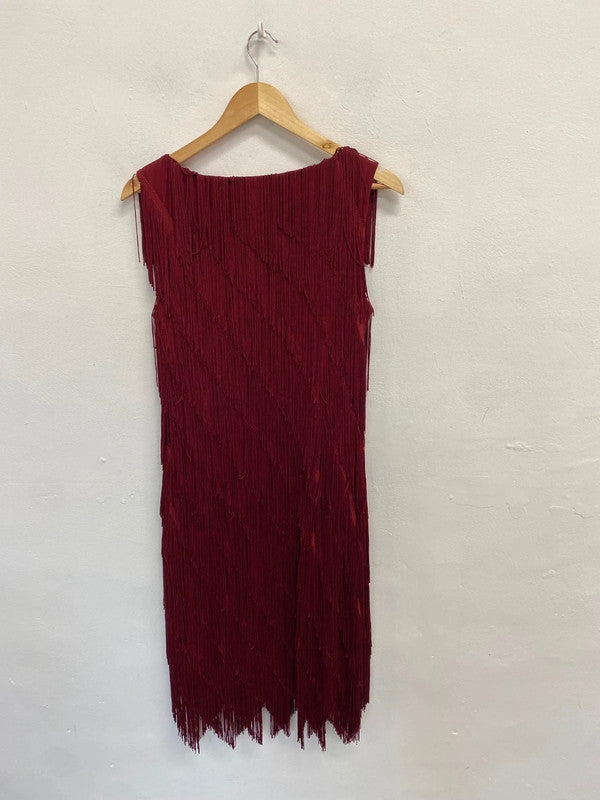 Fabulous Phase Eight fringe Kacy Midi Dress UK 14 Burgundy EP468