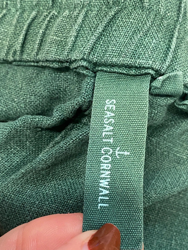 Gorgeous sea salt Cornwall linen green cropped trousers UK 16 JC470