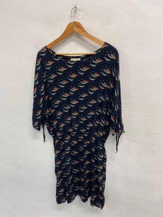 Gorgeous white stuff navy pattern midi dress cottage UK 16 JC470