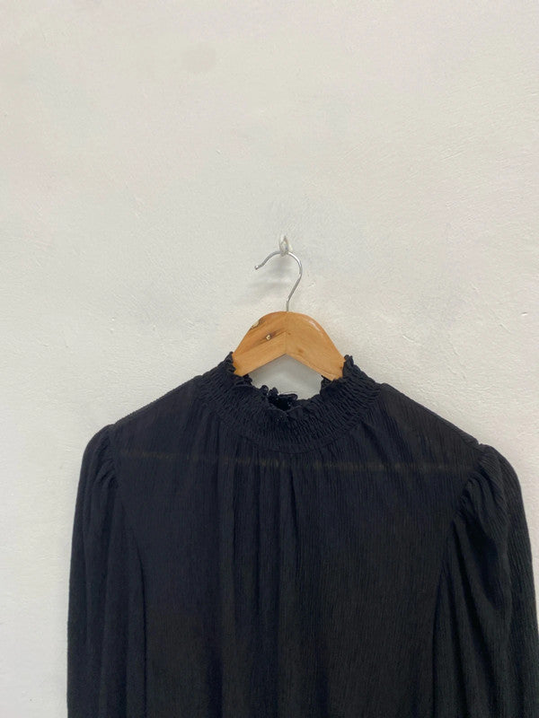 Gorgeous mango shirred black semi sheer blouse UK M MB472