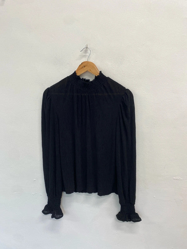 Gorgeous mango shirred black semi sheer blouse UK M MB472