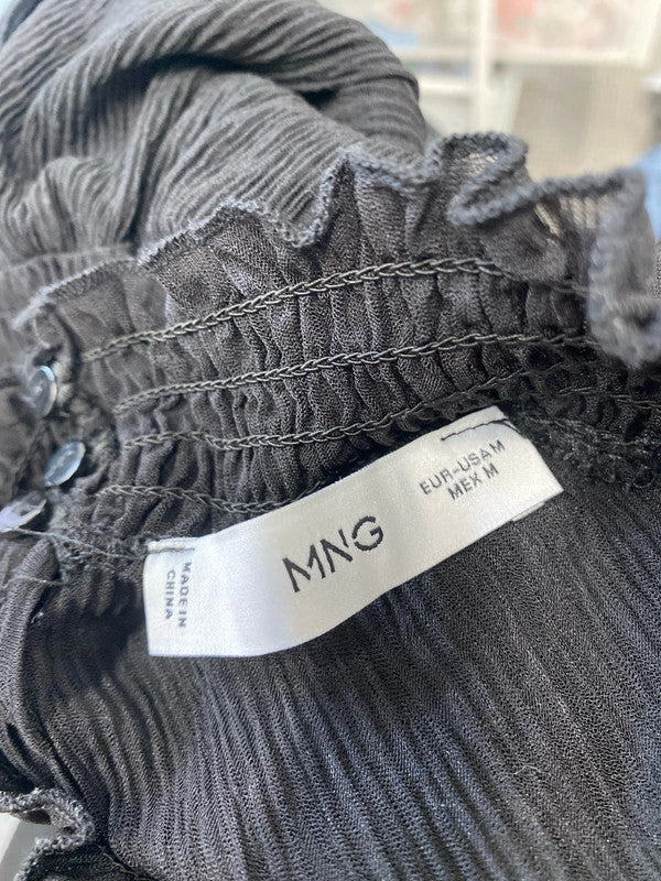 Gorgeous mango shirred black semi sheer blouse UK M MB472
