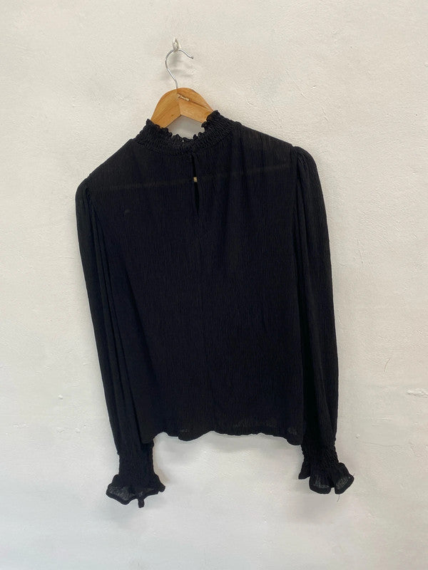 Gorgeous mango shirred black semi sheer blouse UK M MB472