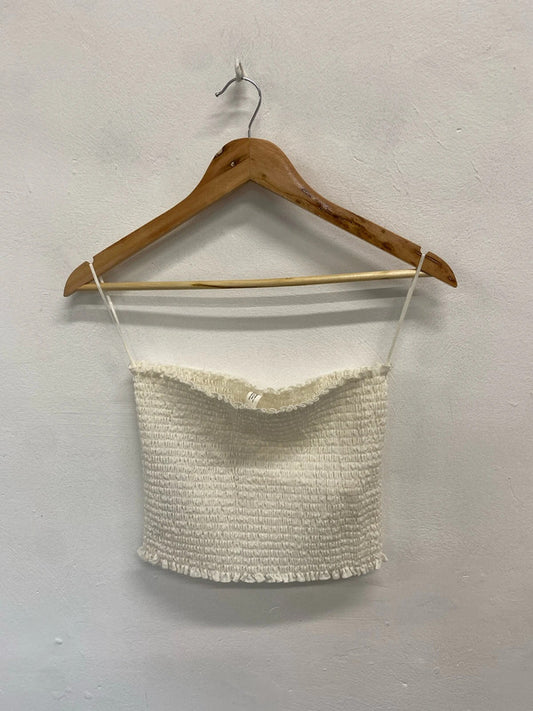 Fabulous mango cream shirred strapless bandeau top UK M MB472