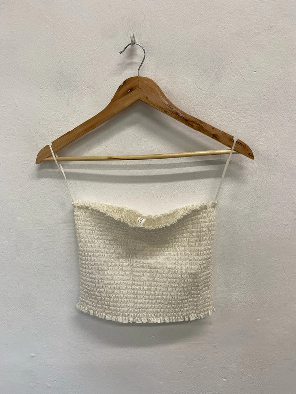 Fabulous mango cream shirred strapless bandeau top UK M MB472