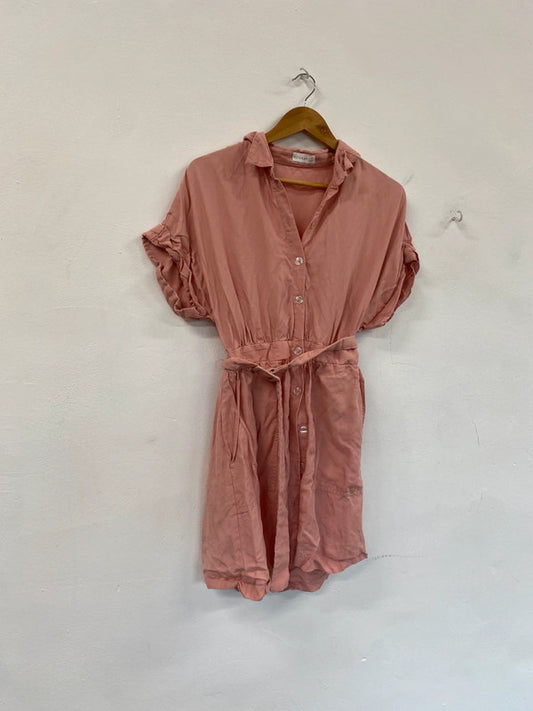 Fabulous Salmon Pink mini dress linen classic yatching Uk10 MB472