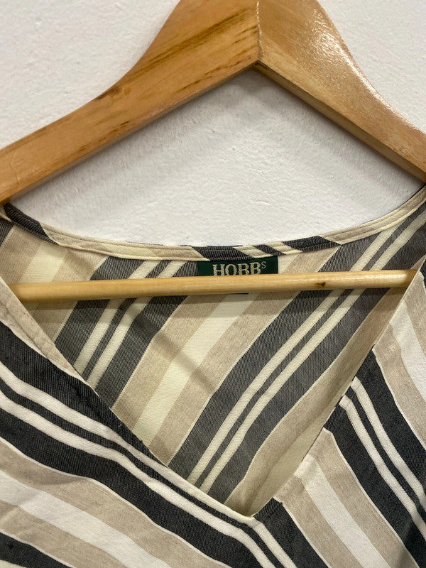 Fabulous Hobbs Linen blend striped dress formal party Uk12 LM002