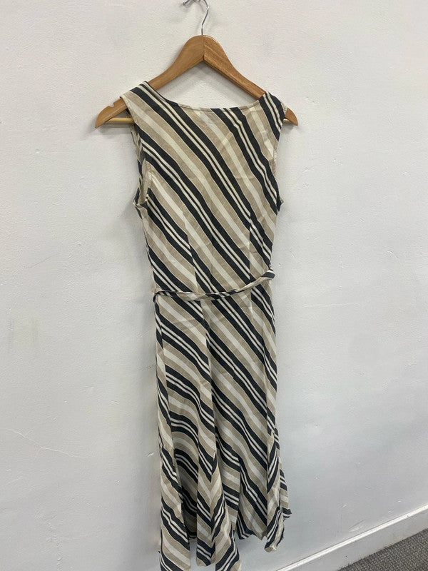 Fabulous Hobbs Linen blend striped dress formal party Uk12 LM002