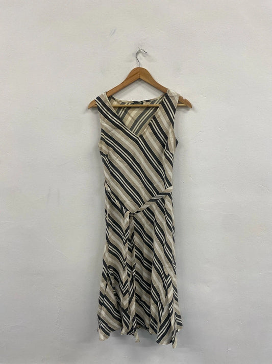 Fabulous Hobbs Linen blend striped dress formal party Uk12 LM002