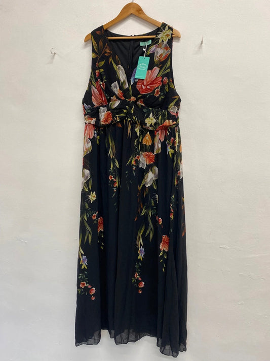 Fabulous Toleen Midi Dress UK 18 Black floral new FH001