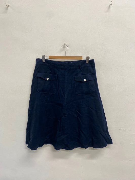 Fabulous Hobbs Skirt UK 12 Navy linen midi LM004
