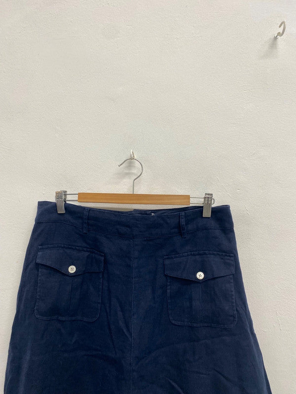 Fabulous Hobbs Skirt UK 12 Navy linen midi LM004