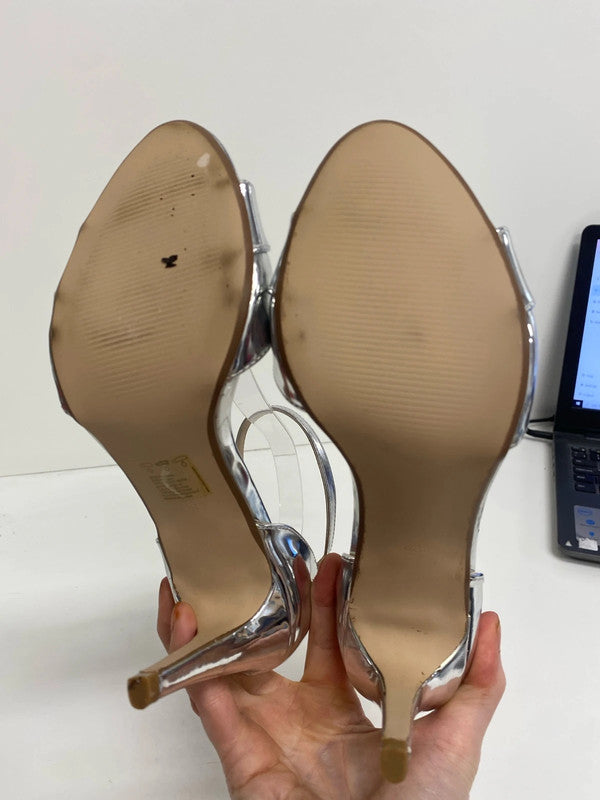 Fabulous Silver ankle strap heels uk5 party perfect CF477