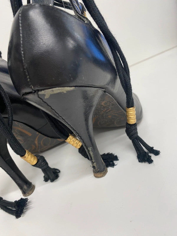 Iconic Ted Baker black heels Y2K boho straps leather Uk5 CF477
