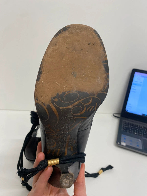 Iconic Ted Baker black heels Y2K boho straps leather Uk5 CF477