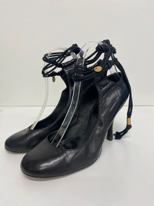 Iconic Ted Baker black heels Y2K boho straps leather Uk5 CF477