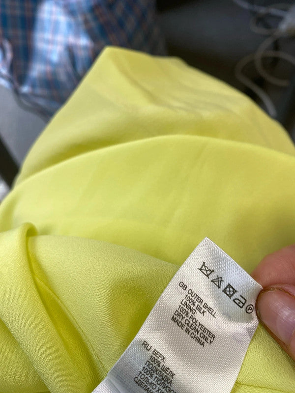 Fab Reiss Leia neon yellow fit flare  pure silk occasion dress UK6 SD002
