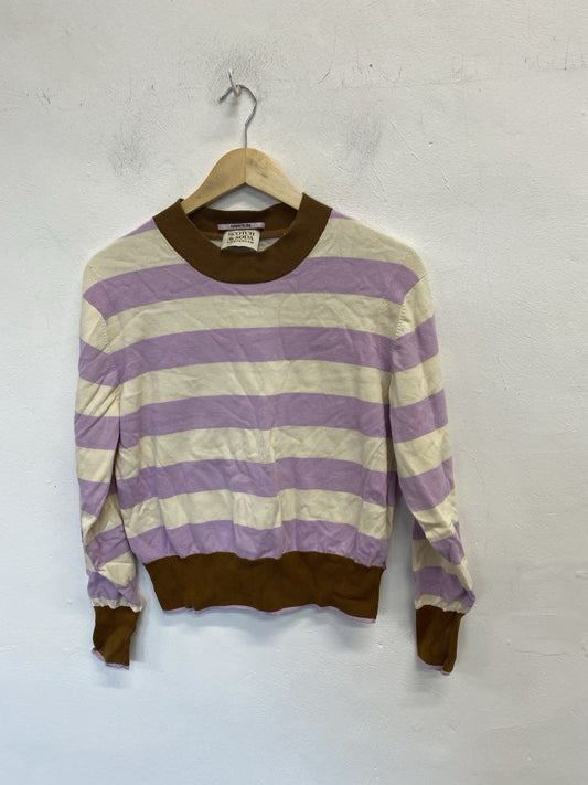 Lovely Scotch & Soda Cream Lilac Brown Striped Knit Jumper UK S EC001