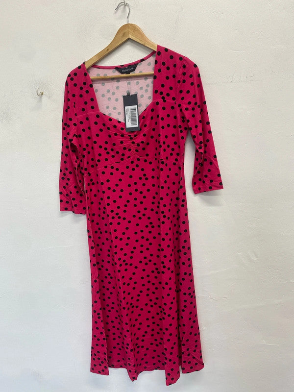 Stunning sosander pink polka ruffle midi dress nwt UK 14 LW005