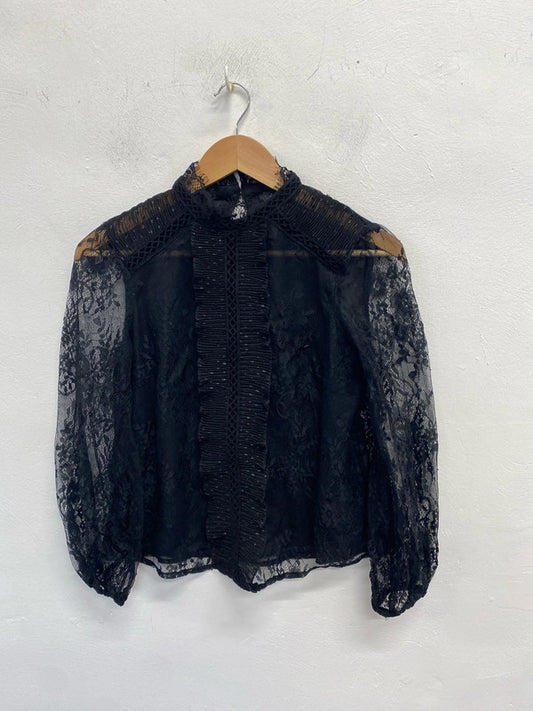 Stunning river island lace black front ruffle blouse UK S KM004