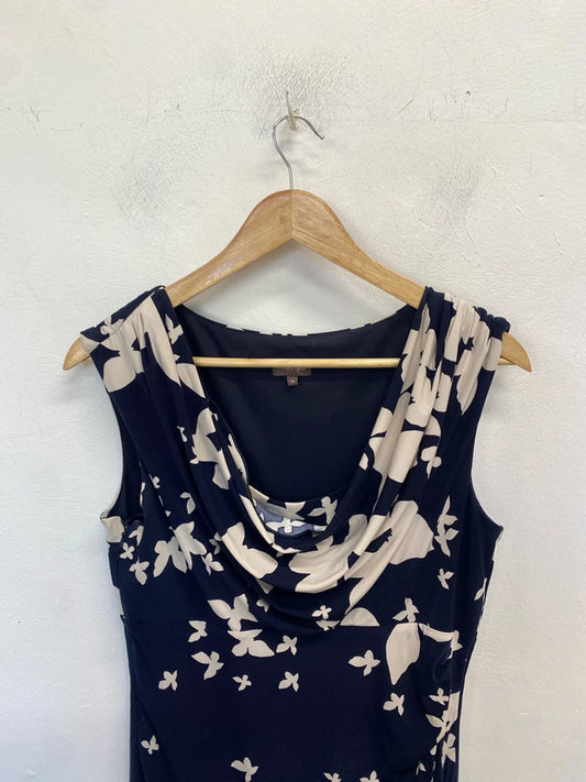 Lovely phase eight navy cream floral cowl neck dress UK 14 KM005