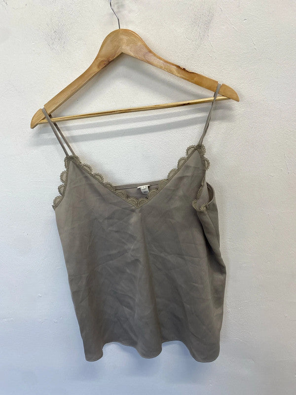Lovely river island grey lace hem cami top UK 10 LN001