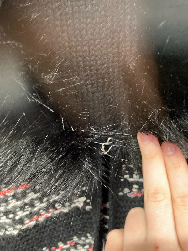 River Island Fabulous Faux Fur Collar Geometric Pattern Longline Cardigan UK 8 KM004