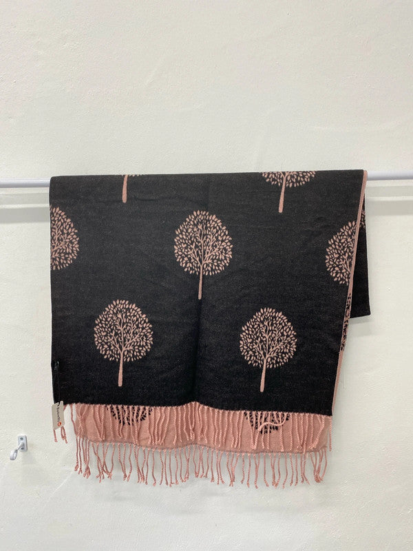 Butterfly Gorgeous Grey & Blush Cashmere Blend Tree Pattern Scarf SS004