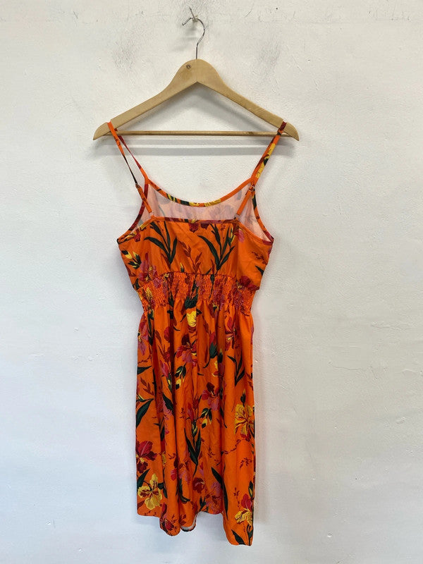 Stunning Shein orange yellow floral midi summers dress UK S LL003