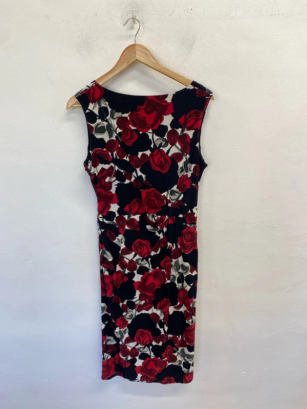 Gorgeous phase eight black red rose pattern midi dress formal UK14 KM005