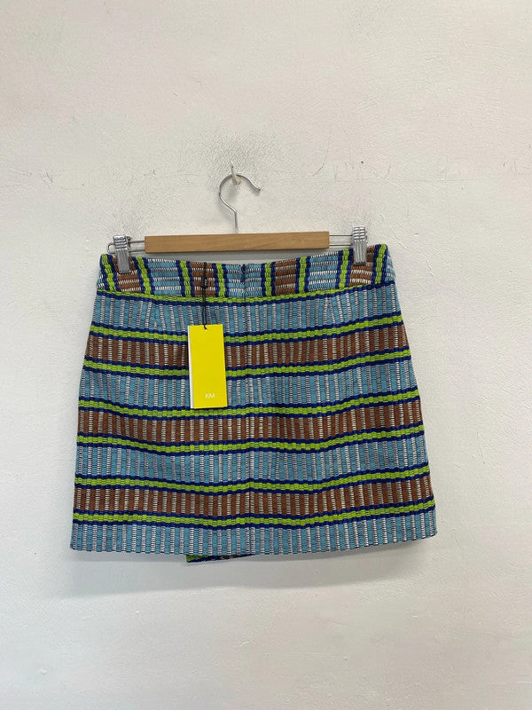 Lovely Karen millen woven button blue brown Mini skirt UK 10 KA001