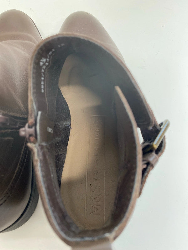 M&S Chic Chocolate Brown Leather Ankle Boots UK 4.5 NC001