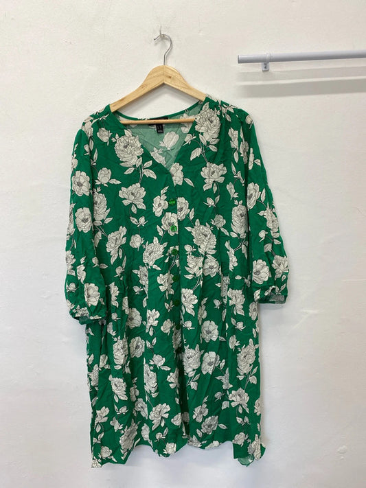 Fabulous Tropical emerald green floral curves Uk24 smock dress IM001