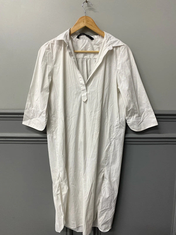 Zara Chic White Tunic Shirt Dress Size L VW001