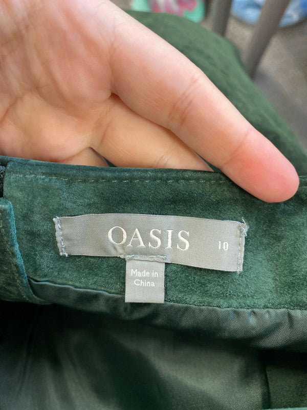 Oasis Gorgeous Forest Green Suede Mini Skirt UK 10 JM005